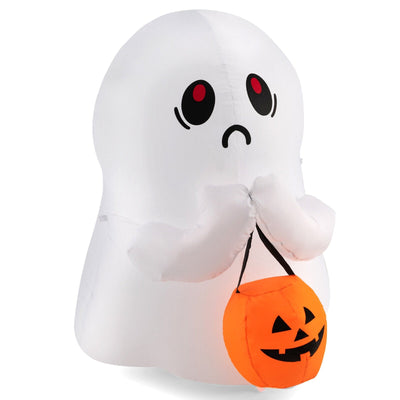 4 Feet Halloween Inflatable Ghost Holding Pumpkin Decor with LED Lights - Relaxacare