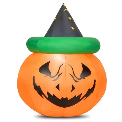 4 Feet Halloween Inflatable LED Pumpkin with Witch Hat - Relaxacare