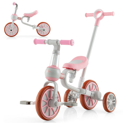 4-in-1 Kids Trike Bike with Adjustable Parent Push Handle and Seat Height-Pink - Relaxacare