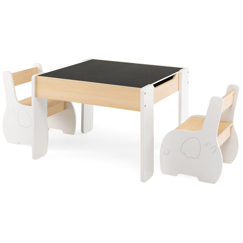 4-in-1 Wooden Activity Kids Table and Chairs with Storage and Detachable Blackboard - Relaxacare