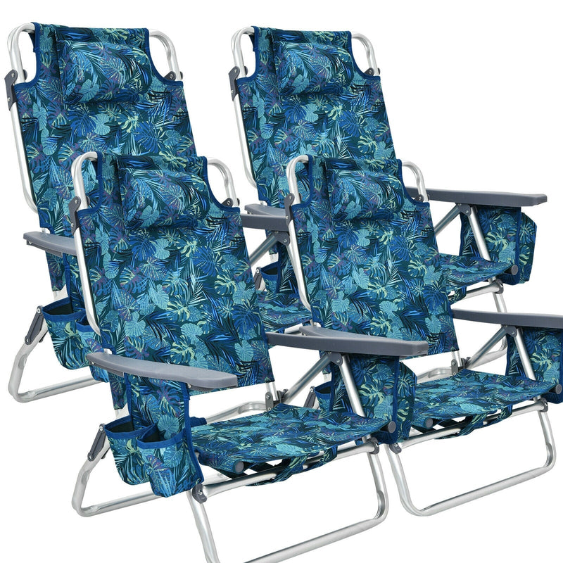 4-Pack 5-Position Outdoor Folding Backpack Beach Reclining Chair with Pillow - Relaxacare