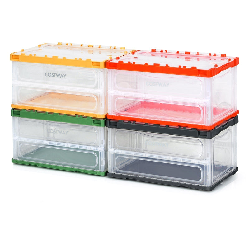 4 Pack Collapsible and Stackable Plastic Storage Bins with Attached Lid-M - Relaxacare