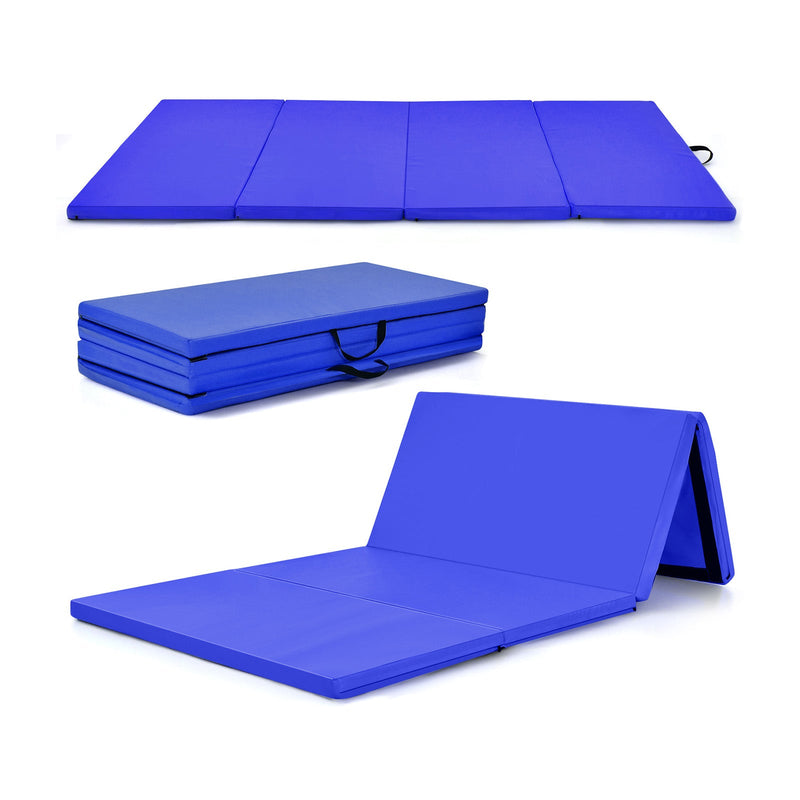 4-Panel Folding Gymnastics Mat with Carrying Handles for Home Gym-Navy - Relaxacare