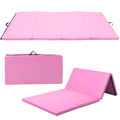 4-Panel Folding Gymnastics Mat with Carrying Handles-Pink - Relaxacare