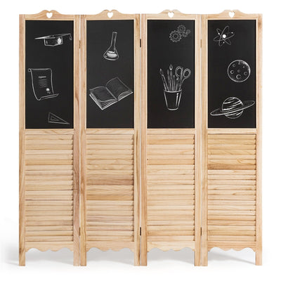 4-Panel Folding Privacy Room Divider Screen with Chalkboard - Relaxacare