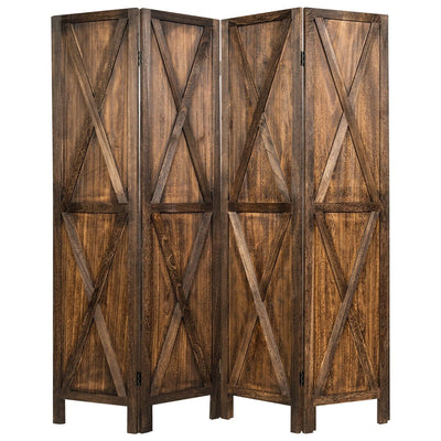 4-Panel Wood Room Divider with X-shaped Ornament-Brown - Relaxacare