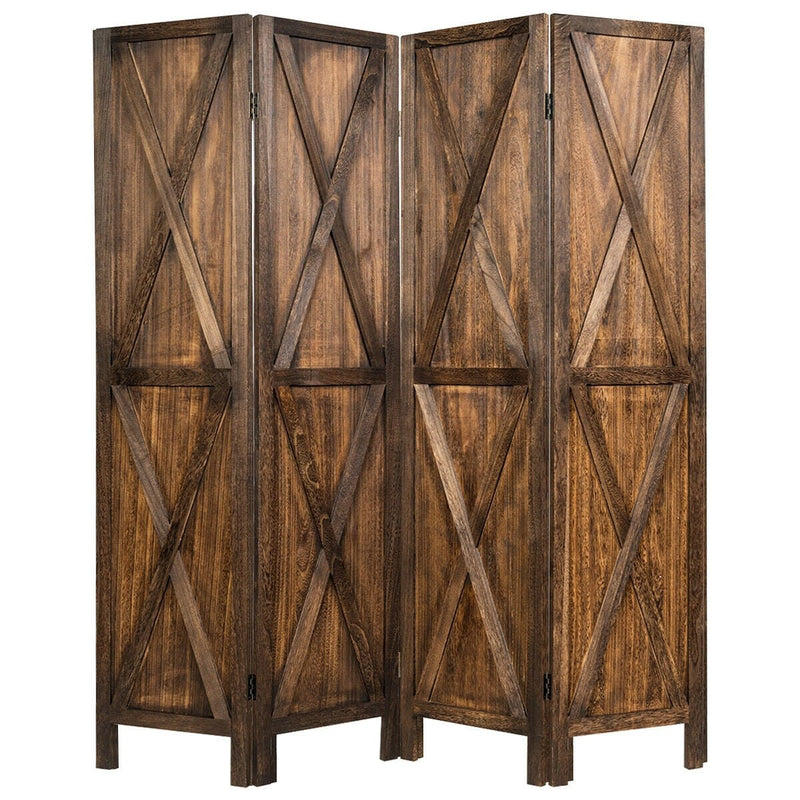 4-Panel Wood Room Divider with X-shaped Ornament-Brown - Relaxacare