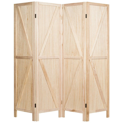 4 Panels Folding Wooden Room Divider-Natural - Relaxacare
