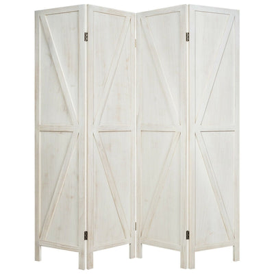 4 Panels Folding Wooden Room Divider-White - Relaxacare