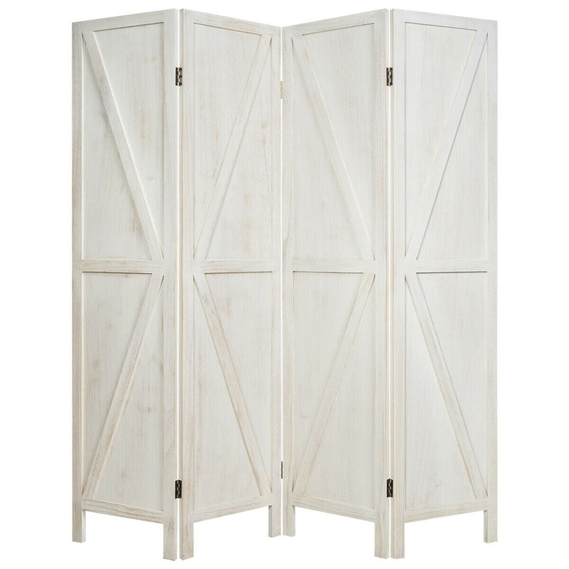 4 Panels Folding Wooden Room Divider-White - Relaxacare