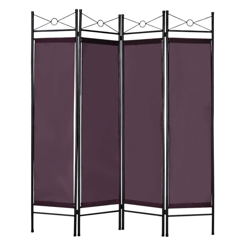 4 Panels Metal Frame Room Private Folding Screen-Brown - Relaxacare