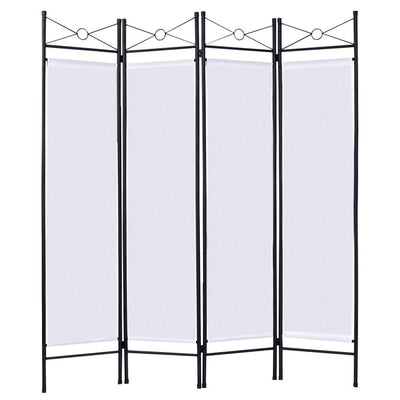 4 Panels Metal Frame Room Private Folding Screen-White - Relaxacare