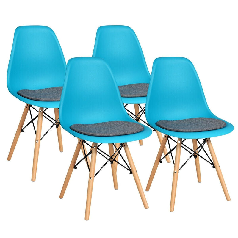 4 Pcs Modern Mid Century Armless Side Chair with Linen Cushion and Wood Legs-Blue - Relaxacare