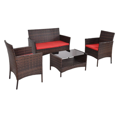 4 pcs Outdoor Patio Rattan Table w/ Shelf and Sofa Set - Relaxacare