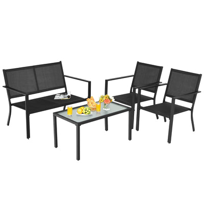 4 PCS Patio Furniture Set Sofa Coffee Table Steel Frame Garden-Gray - Relaxacare