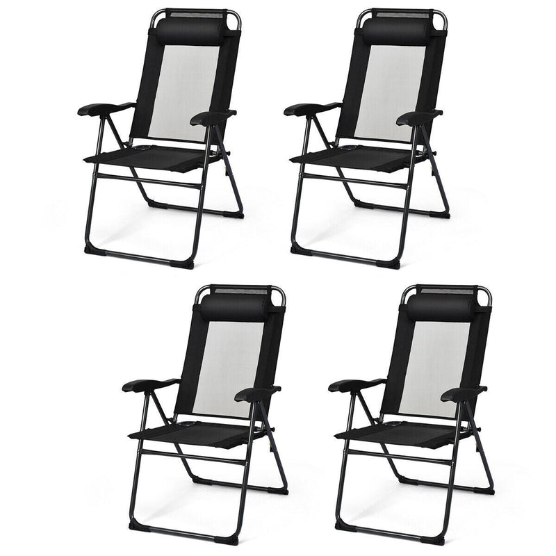 4 Pcs Patio Garden Adjustable Reclining Folding Chairs with Headrest-Black - Relaxacare