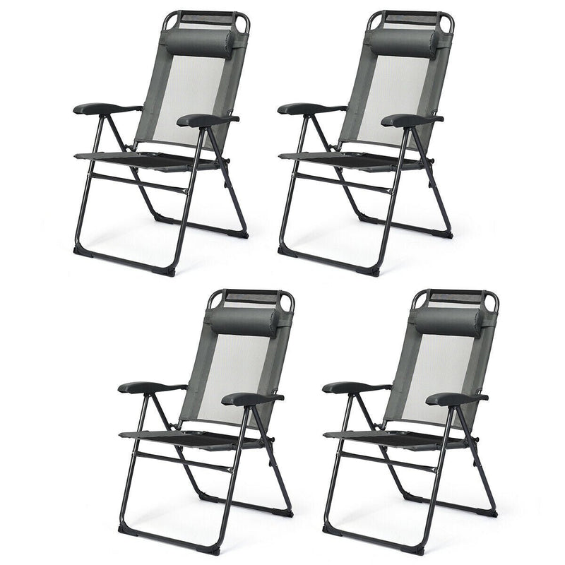 4 Pcs Patio Garden Adjustable Reclining Folding Chairs with Headrest-Gray - Relaxacare