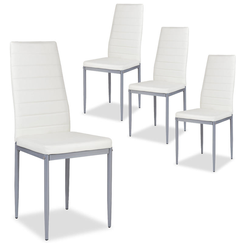 4 pcs PVC Leather Dining Side Chairs Elegant Design -White - Relaxacare