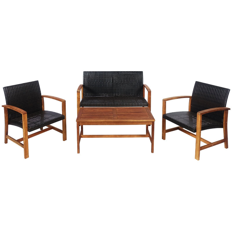 4-Piece PE Rattan Patio Furniture Set with Solid Acacia Wood - Relaxacare