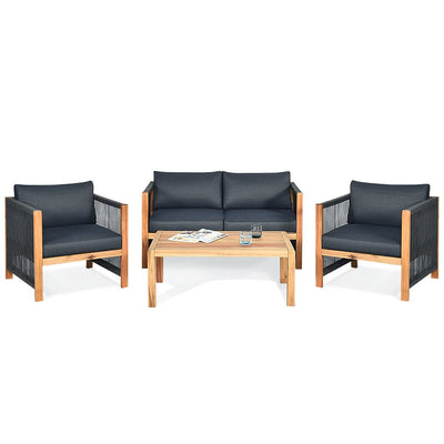 4 Pieces Acacia Outdoor Patio Wood Sofa Set with Cushions - Relaxacare