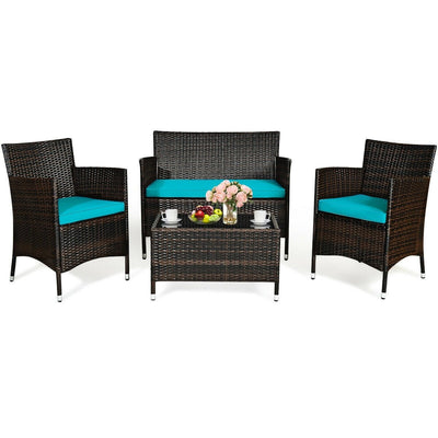 4 Pieces Comfortable Outdoor Rattan Sofa Set with Glass Coffee Table - Relaxacare