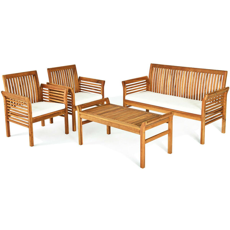 4 Pieces Outdoor Acacia Wood Sofa Furniture Set - Relaxacare