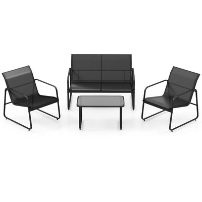 4 Pieces Outdoor Conversation Set with Tempered Glass Coffee Table - Relaxacare