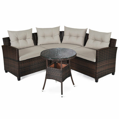 4 Pieces Outdoor Cushioned Rattan Furniture Set-Brown - Relaxacare