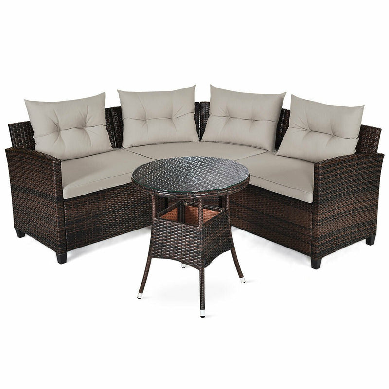 4 Pieces Outdoor Cushioned Rattan Furniture Set-Brown - Relaxacare