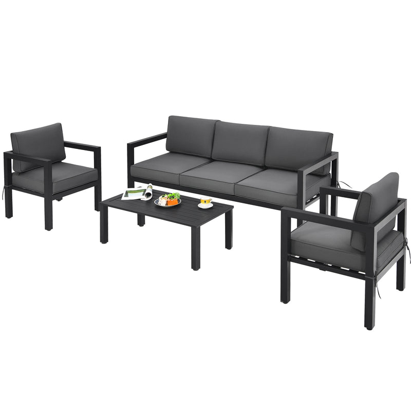 4 Pieces Outdoor Furniture Set for Backyard and Poolside-Gray - Relaxacare