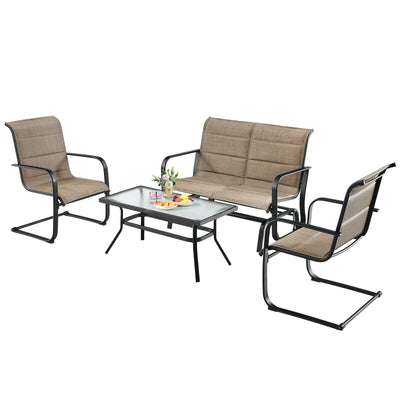 4 Pieces Outdoor Patio Furniture Set with Padded Glider Loveseat and Coffee Table-Brown - Relaxacare