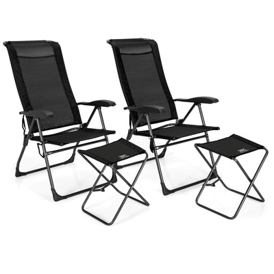 4 Pieces Patio Adjustable Back Folding Dining Chair Ottoman Set-Black - Relaxacare
