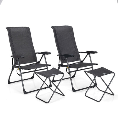 4 Pieces Patio Adjustable Back Folding Dining Chair Ottoman Set-Gray - Relaxacare