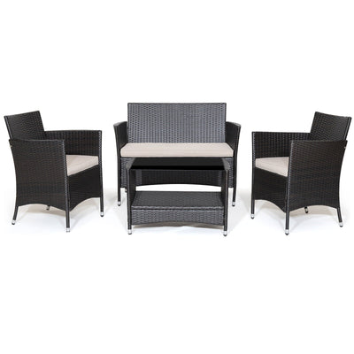 4 Pieces Patio Conversation Set with Soft Cushions and Tempered Glass Tabletop - Relaxacare
