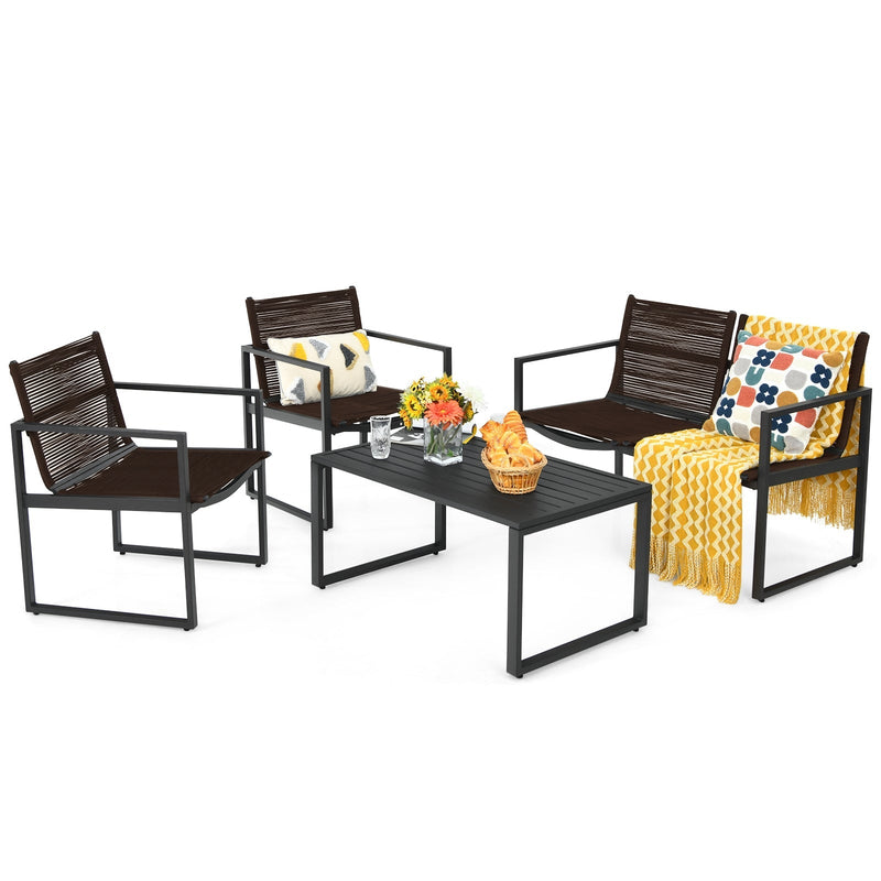 4 Pieces Patio Furniture Conversation Set with Sofa Loveseat - Relaxacare
