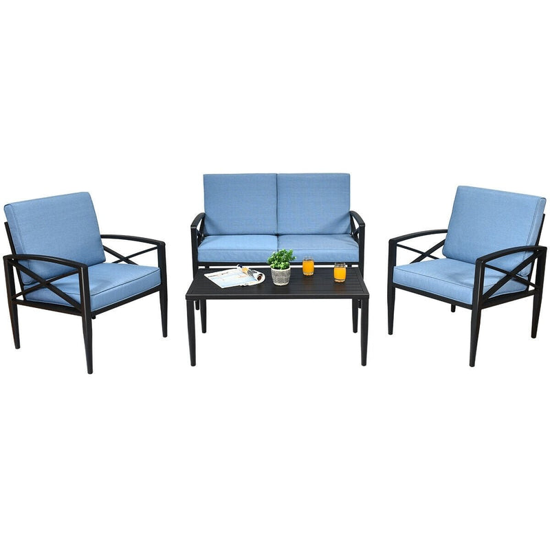 4 Pieces Patio Furniture Set Aluminum Frame Cushioned Sofa - Relaxacare