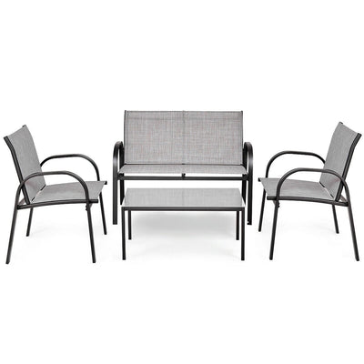 4 Pieces Patio Furniture Set with Glass Top Coffee Table - Relaxacare