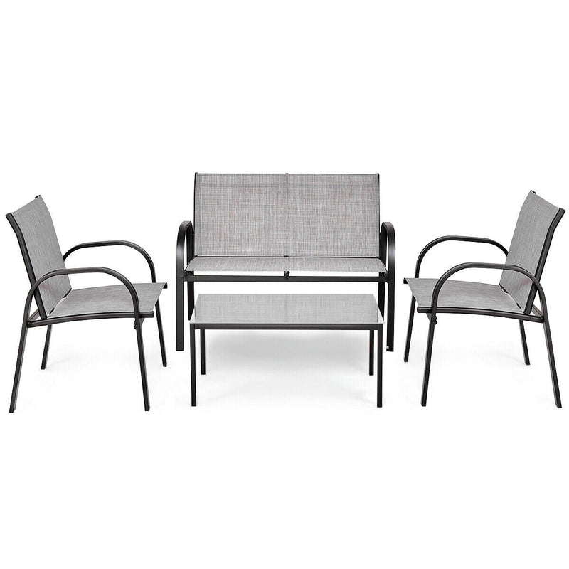 4 Pieces Patio Furniture Set with Glass Top Coffee Table - Relaxacare
