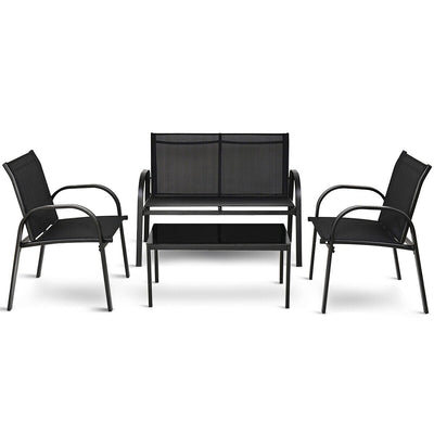 4 Pieces Patio Furniture Set with Glass Top Coffee Table-Black - Relaxacare