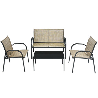 4 Pieces Patio Furniture Set with Glass Top Coffee Table-Brown - Relaxacare