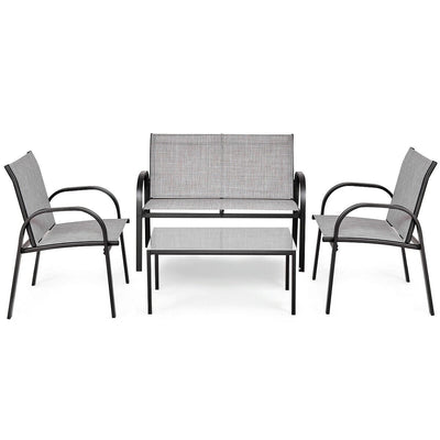 4 Pieces Patio Furniture Set with Glass Top Coffee Table-Gray - Relaxacare