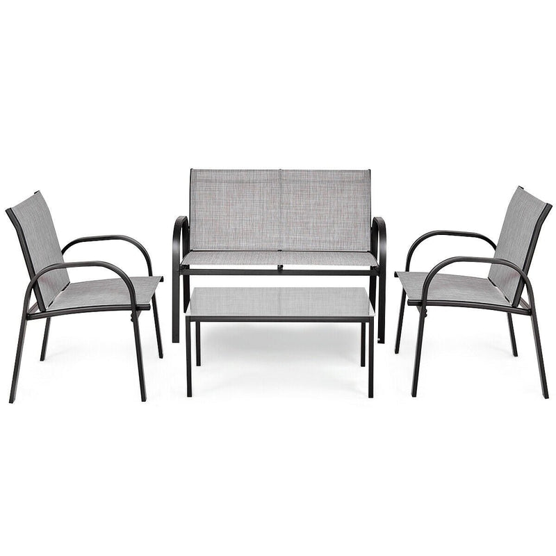 4 Pieces Patio Furniture Set with Glass Top Coffee Table-Gray - Relaxacare