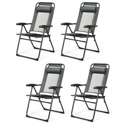 4 Pieces Patio Garden Adjustable Reclining Folding Chairs with Headrest-Gray - Relaxacare