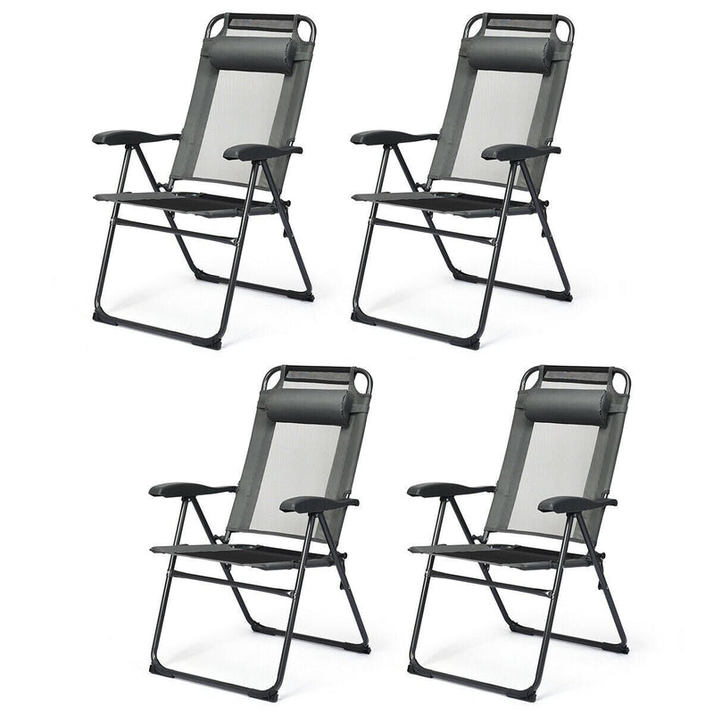 4 Pieces Patio Garden Adjustable Reclining Folding Chairs with Headrest-Gray - Relaxacare