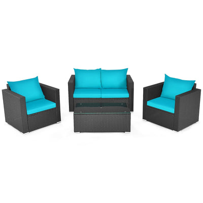 4 Pieces Patio Rattan Conversation Set with Padded Cushion - Relaxacare