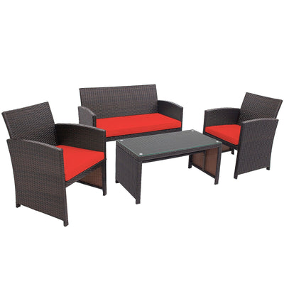 4 Pieces Patio Rattan Cushioned Furniture Set - Relaxacare