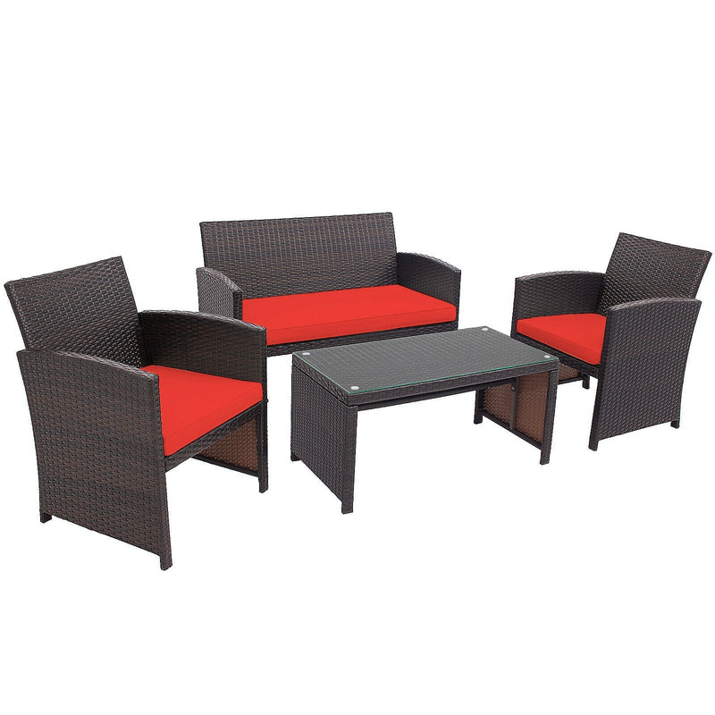 4 Pieces Patio Rattan Cushioned Furniture Set - Relaxacare