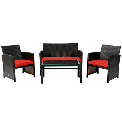4 Pieces Patio Rattan Cushioned Furniture Set-Red - Relaxacare