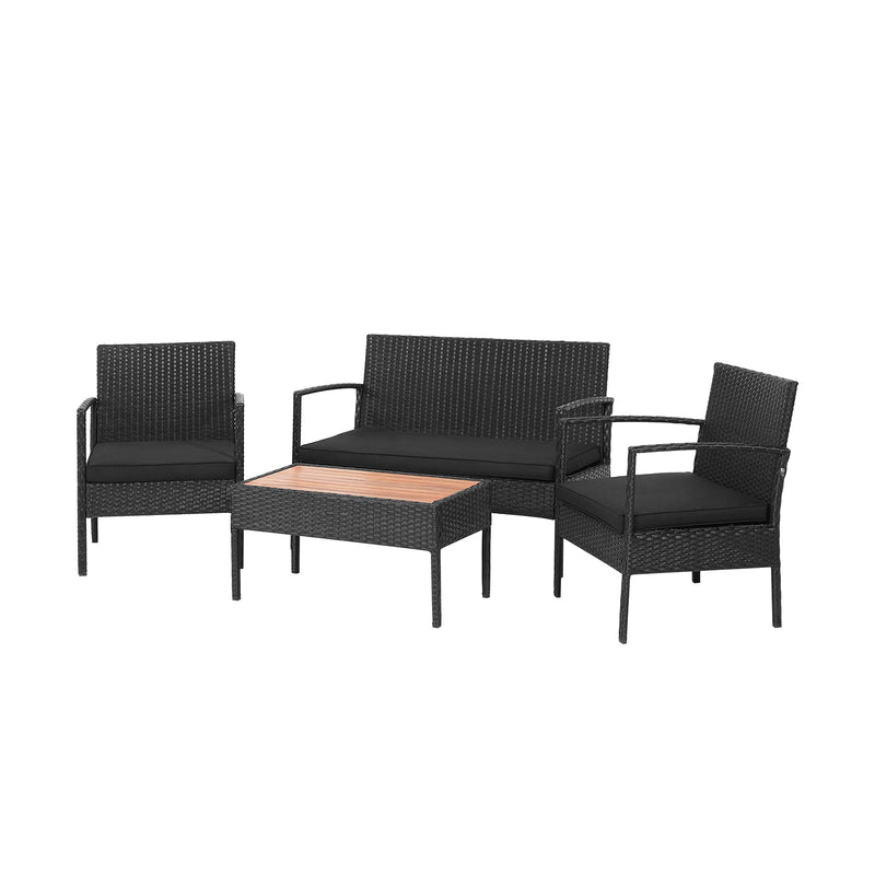 4 Pieces Patio Rattan Cushioned Furniture Set with Wooden Tabletop - Relaxacare