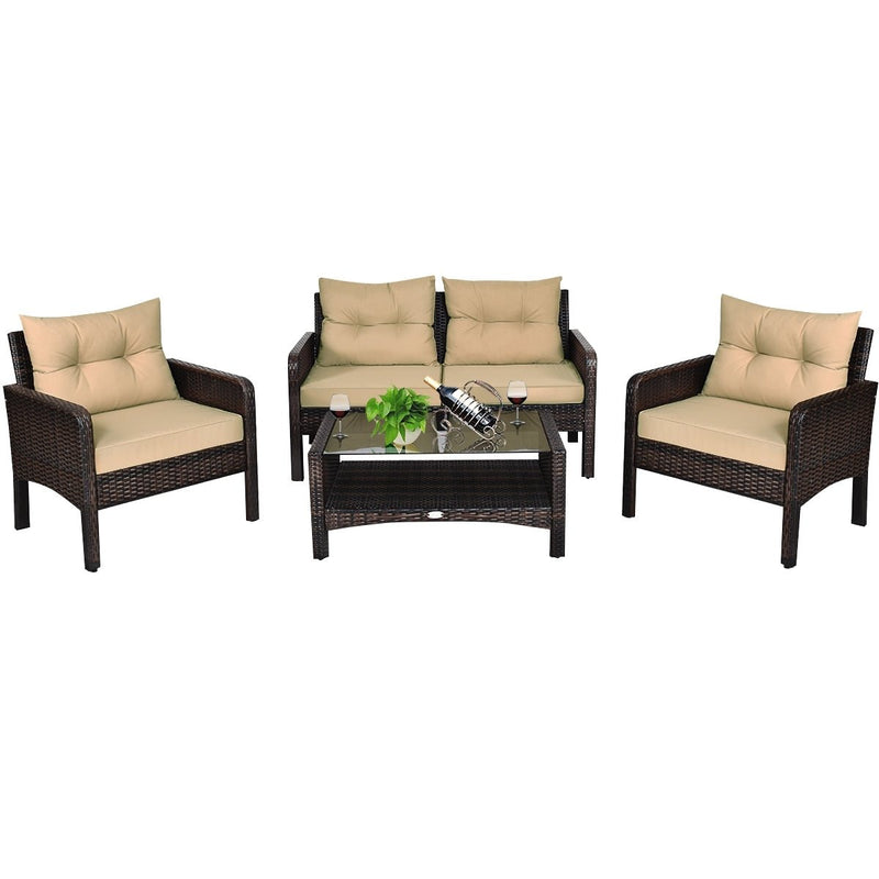 4 Pieces Patio Rattan Free Combination Sofa Set with Cushion and Coffee Table - Relaxacare